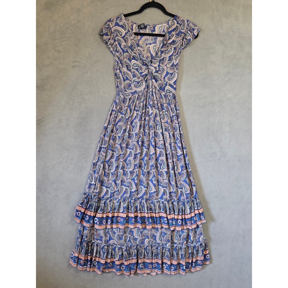Angie Paisley Tiered Maxi Dress Women's Medium Boho Peasant Cottage Flowy